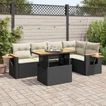 vidaXL 6-tlg. Garten-Sofagarnitur mit Kissen Schwarz Poly Rattan