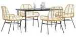 vidaXL 5-tlg. Garten-Essgruppe mit Kissen Braun Poly Rattan Glas