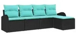 vidaXL Sofa Set mit Kissen 5 pcs Schwarz und T&uuml;rkis Poly-Rattan