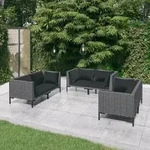 vidaXL 6-tlg. Garten-Lounge-Set mit Kissen Poly Rattan Dunkelgrau