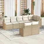vidaXL 8-tlg. Garten-Essgruppe mit Kissen Beige Poly Rattan