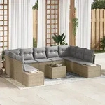 vidaXL 10-teiliges Garten-Sofa-Set mit Kissen aus schwarzem Poly-Rattan