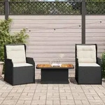 vidaXL 3-tlg. Garten-Lounge-Set mit Kissen Schwarz Poly Rattan