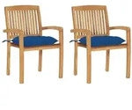 vidaXL Gartenst&uuml;hle 2 Stk. mit Blauen Kissen Massivholz Teak