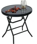Klappbarer Runder Gartentisch Glas Metall Balkontisch wetterfest