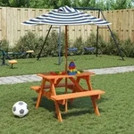 vidaXL Picknicktisch f&uuml;r 4 Kinder mit Sonnenschirm Massivholz Tanne