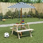 vidaXL Picknicktisch f&uuml;r 4 Kinder mit Sonnenschirm Massivholz Tanne