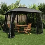 vidaXL Pavillon mit Doppeldach & Netzw&auml;nden Anthrazit 2,93x2,93m Stahl