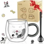 Doppelwandige Hund Tasse 280ml mit L&ouml;ffel, Geschenk f&uuml;r Frauen M&auml;nner