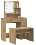 vidaXL Schminktisch-Set mit LED-Leuchten Artisan-Eiche Holzwerkstoff