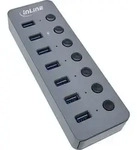 InLine&reg; USB 3.2 Gen.1, 7-Port, mit Schalter, Aluminium, grau, mit Netzteil Eingabe /
