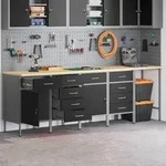 vidaXL 5-tlg. Werkstatteinrichtung-Set Schwarz Holzwerkstoff