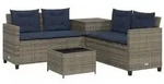 vidaXL Gartensofa mit Tisch und Kissen L-f&ouml;rmig Grau Polyrattan