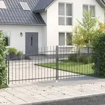 vidaXL Gartentor mit Spitzdach Doppelschwing Grau 150x400 cm Stahl