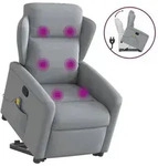 vidaXL Massagesessel mit Aufstehhilfe Hellgrau Stoff