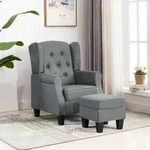 vidaXL Sessel mit Fu&szlig;hocker Hellgrau Stoff