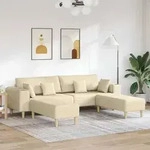 vidaXL Sofa mit Kissen 3 pcs Creme Stoff