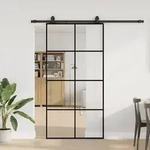vidaXL Schiebet&uuml;r mit Beschlag Schwarz 102,5x205 cm ESG-Glas