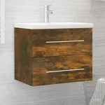 vidaXL Waschbeckenschrank mit Einbaubecken R&auml;uchereiche Holzwerkstoff