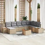 vidaXL 9-teiliges Garten Sofa Set mit Kissen Beige Poly Rattan Akazie