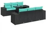 vidaXL 7-tlg. Garten-Sofagarnitur mit Kissen Schwarz Poly Rattan