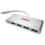ROLINE USB 3.2 Gen 1 Hub, 4fach, Typ C Anschlusskabel, mit 1 PD-Port Eingabe /