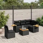 vidaXL 6-tlg. Garten-Sofagarnitur mit Kissen Schwarz Poly Rattan