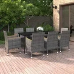 vidaXL 9-tlg. Garten-Essgruppe mit Kissen Poly Rattan und Glas