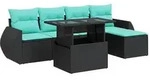 vidaXL 6-tlg. Garten-Sofagarnitur mit Kissen Schwarz Poly Rattan
