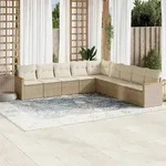 vidaXL 9-tlg. Garten-Sofagarnitur mit Kissen Beige Poly Rattan