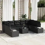 vidaXL 10-teiliges Garten-Sofa-Set mit Kissen aus beigem Poly-Rattan