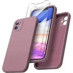 iPhone 11 H&uuml;lle Silikon Lila Flieder, 2x Schutzfolie, sto&szlig;fest