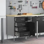 vidaXL 2-teiliges Werkstattschrank-Set in Schwarz und Grau aus Holzwerkstoff und