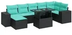 vidaXL 8-tlg. Garten-Sofagarnitur mit Kissen Schwarz Poly Rattan