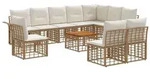 vidaXL Outdoor-Sofagarnitur 11 pcs Nat&uuml;rlich und Cremwei&szlig; Polyester