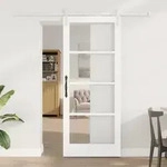 "vidaXL Schiebet&uuml;r mit Beschlagsatz "ORKDAL" Wei&szlig;e Massivholz & Glas"