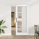 vidaXL Schiebet&uuml;r mit Beschl&auml;gen Set Wei&szlig; 83x202 cm Massivholz Kiefer