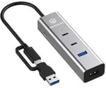 GRAUGEAR 4-Port USB HUB + PD Supports 2x USB-C 2x USB-A Multimedia-Technik HUBs