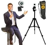 Autofokus Webcam mit Ringlicht Lampe + 60cm Stativ Full HD 1920x1080p I 2...