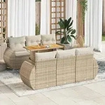 vidaXL 7-tlg. Garten-Sofagarnitur mit Kissen Beige Poly Rattan