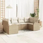 vidaXL 6-tlg. Garten-Sofagarnitur mit Kissen Beige Poly Rattan
