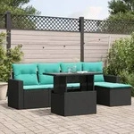 vidaXL 6-teiliges Gartensofa-Set mit Kissen, schwarzes Polyrattan