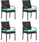 vidaXL Gartenst&uuml;hle 4 pcs Schwarz und T&uuml;rkis Poly-Rattan und Akazie