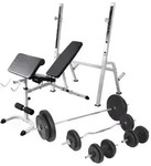 vidaXL Hantelbank mit Ablage, Langhantel und Kurzhantel-Set 90 kg