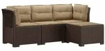 vidaXL 4-Sitzer Garten Sofa mit Kissen Rattan Look PP Braun