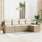 vidaXL 5-teilige Garten Sofa Set mit Kissen Beige Poly Rattan
