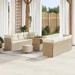 vidaXL 11-teiliges Garten-Sofaset mit Kissen Beige Poly Rattan Akazie