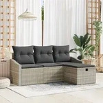 vidaXL 4-teiliges Garten-Sofa-Set mit Kissen hellgraues Poly-Rattan