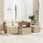 vidaXL 6-tlg. Garten-Sofagarnitur mit Kissen Beige Poly Rattan