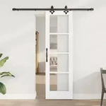 vidaXL Schiebet&uuml;r mit Hardware-Set 'ORKDAL'Wei&szlig; Massivholz und Glas